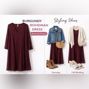 Xhilaration Burgundy Lace Tunic Dtess/Top C42